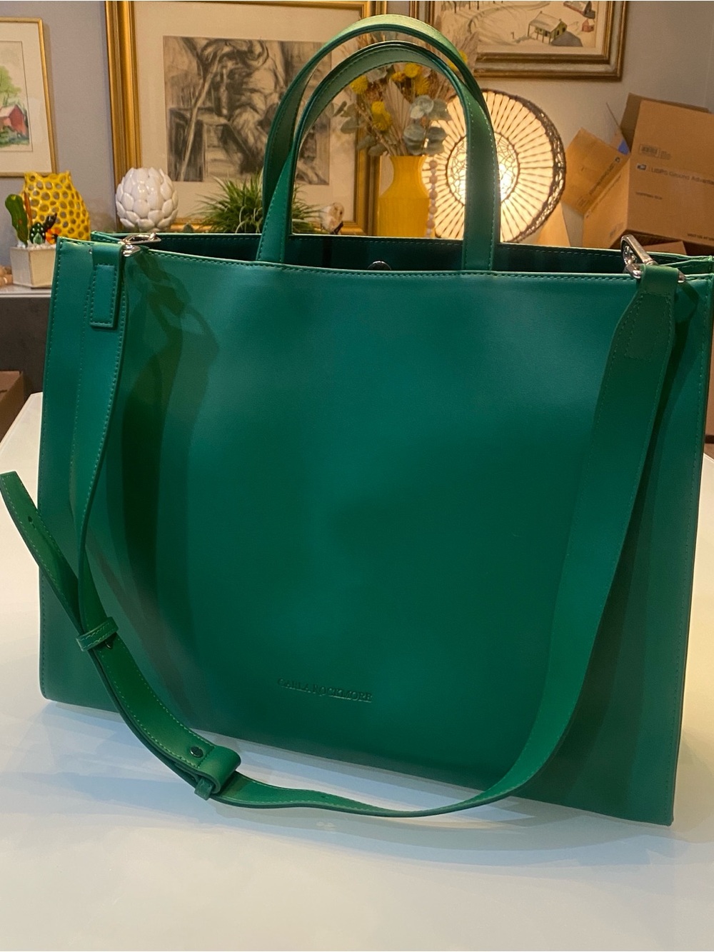 NWOT Carla Rockmore 2-in-1 Green Leather Tote Bag & Removable Crossbody